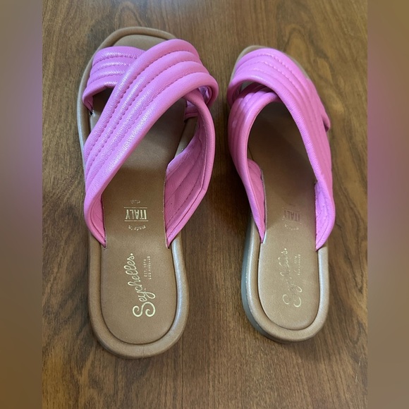 Seychelles Pink Quilted Slide Sandals Italy Women’s Size 9.5 – puff Cross Strap - Picture 3 of 5